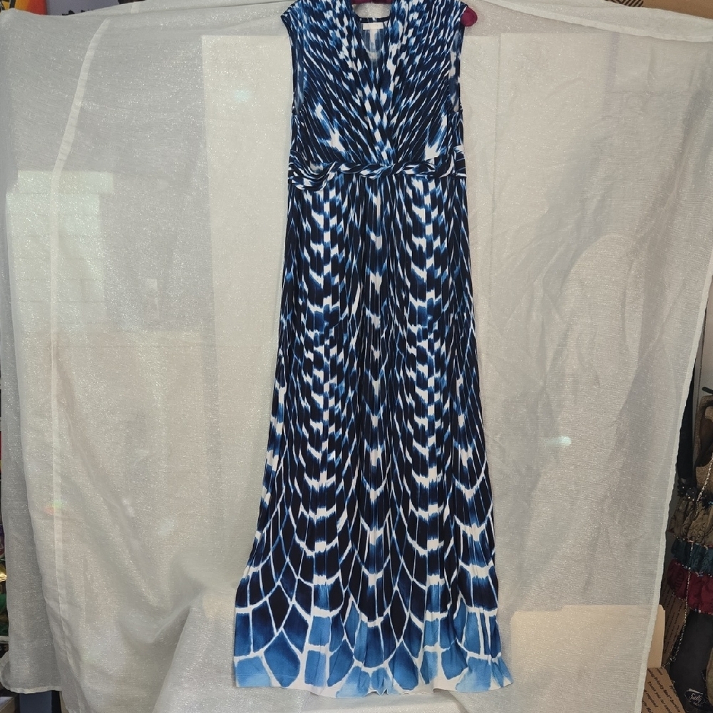 Chico's Blue and White Sleeveless Maxi Sundress